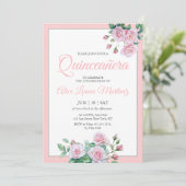 Blush roze Floral Quinceanera Celebration Kaart (Staand voorkant)