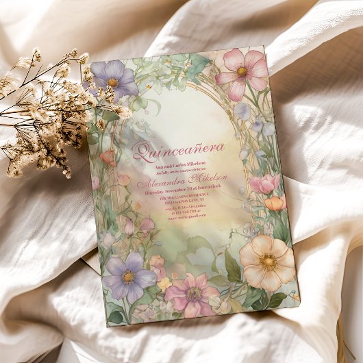 Blush roze Floral Quinceanera Celebration Kaart