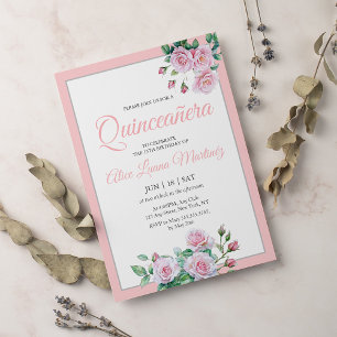 Blush roze Floral Quinceanera Celebration Kaart