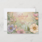Blush roze Floral Quinceanera Celebration RSVP Kaartje (Voorkant)