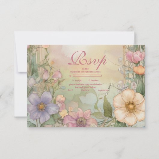 Blush roze Floral Quinceanera Celebration RSVP Kaartje (Voorkant)