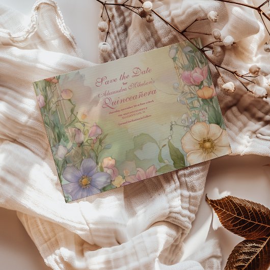 Blush roze Floral Quinceanera Celebration Save The Date