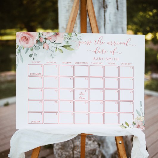 Blush roze floral Raad de vervaldatum kalender Poster