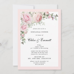 Blush Roze Floral Rehearsal Dinner Kaart