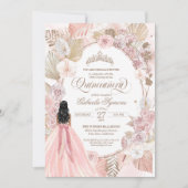 Blush Roze Floral Roos Boho Quinceanera Kaart (Voorkant)