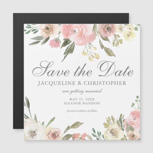 Blush Roze Floral Save the Date Magnetic Kaart (Voorkant / Achterkant)