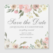 Blush Roze Floral Save the Date Magnetic Kaart (Voorkant)