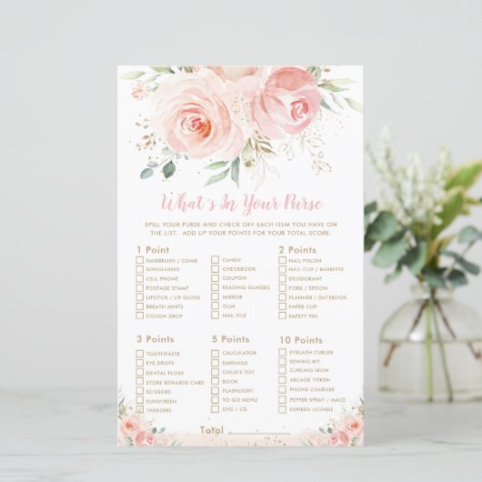 Blush roze Floral Shower Wat zit er in je paarse g (Staand voorkant)