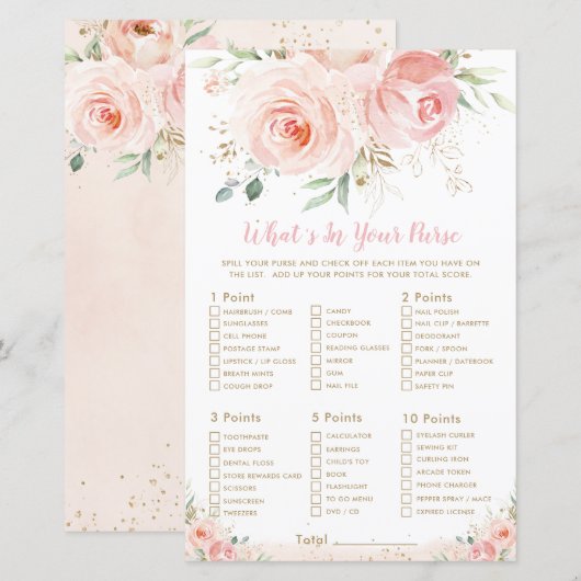 Blush roze Floral Shower Wat zit er in je paarse g (Voorkant / Achterkant)