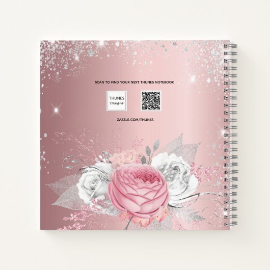 Blush roze floral Silglitter name script Notitieboek (Achterkant)