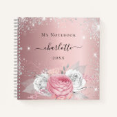 Blush roze floral Silglitter name script Notitieboek (Voorkant)