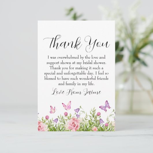 Blush roze floral vrijgezellenfeest Dank u kaarten (Staand voorkant)