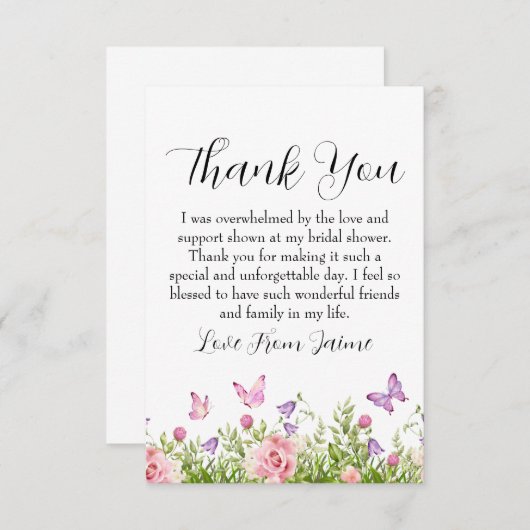 Blush roze floral vrijgezellenfeest Dank u kaarten (Voorkant / Achterkant)