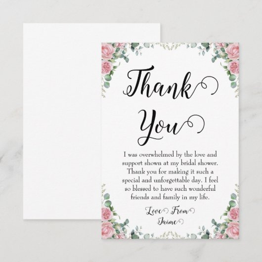 Blush roze floral vrijgezellenfeest Dank u kaarten (Voorkant / Achterkant)