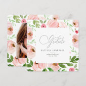 Blush roze floral waterverf afstuderen uitnodiging (Voorkant / Achterkant)