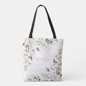 Blush Roze Floral Waterverf Naam Monogram Tote Bag (Achterkant)