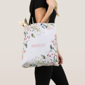 Blush Roze Floral Waterverf Naam Monogram Tote Bag (Dichtbij)