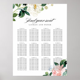 Blush roze Floral Wedding Seating Chart Poster