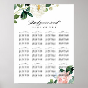 Blush roze Floral Wedding Seating Chart Poster