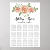 Blush roze Floral Wedding Seating Chart Poster (Voorkant)