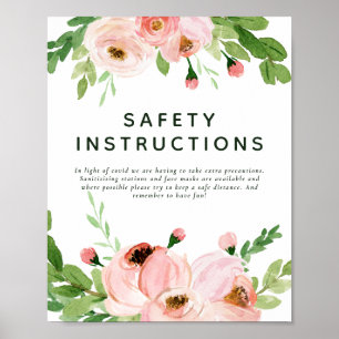 Blush roze floral wreatest safety info poster