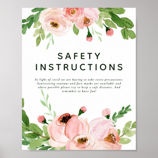 Blush roze floral wreatest safety info poster (Voorkant)