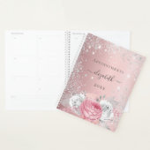 Blush roze floral zilver glitter naam script 2026 planner (Display)