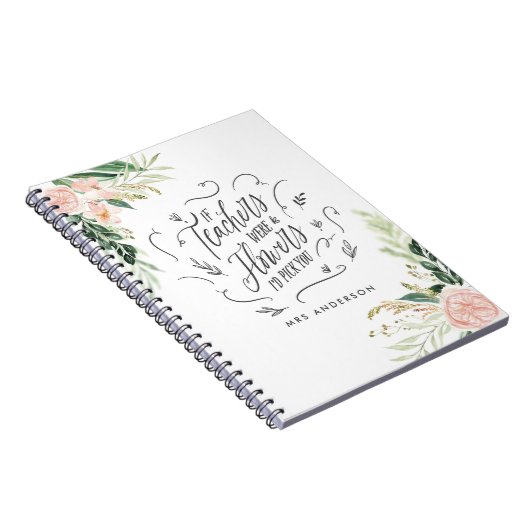 Blush roze florale dank je cadeautje voor leraar notitieboek (Rechterzijde)