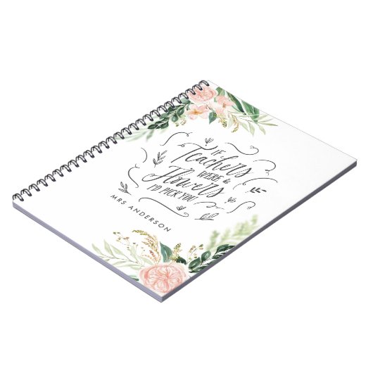 Blush roze florale dank je cadeautje voor leraar notitieboek (Linkerzijde)