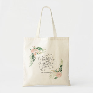 Blush roze florale dank je cadeautje voor leraar tote bag