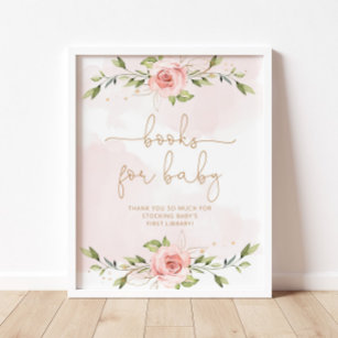 Blush roze florale folie Boeken voor baby Poster
