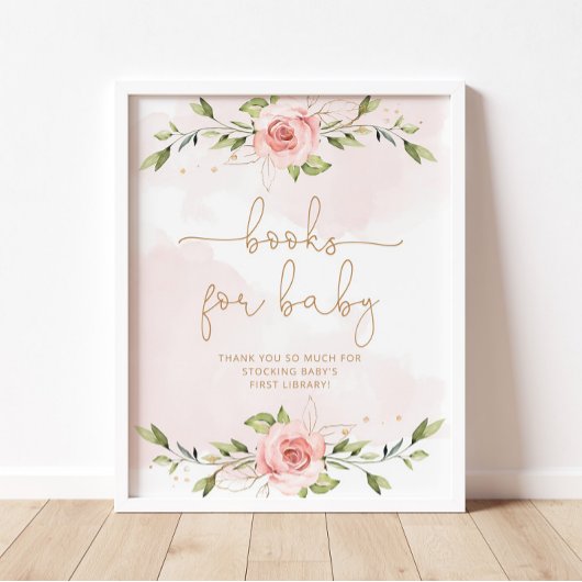 Blush roze florale folie Boeken voor baby Poster