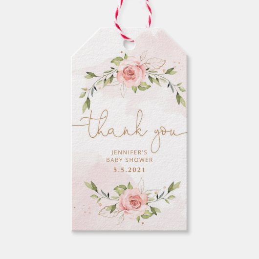 Blush roze florale goud bedankt cadeaulabel (Voorkant)