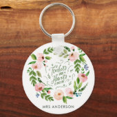 Blush roze florale kreet bedankt leraar cadeau sleutelhanger (Voorkant)