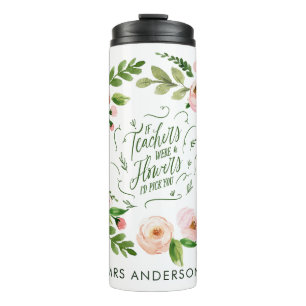 Blush roze florale kreet bedankt leraar cadeau thermosbeker