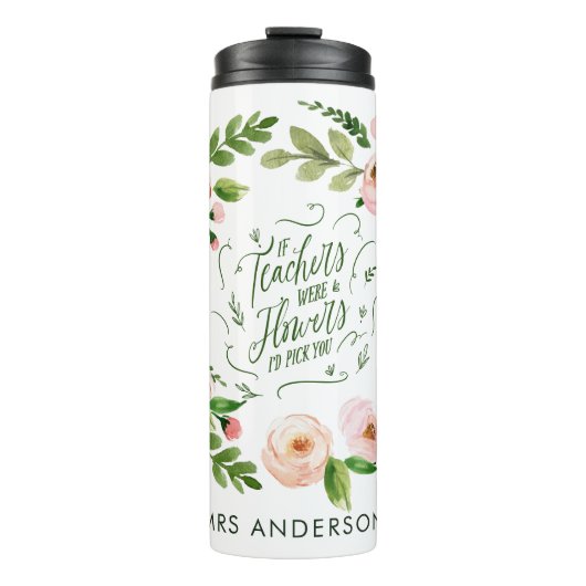 Blush roze florale kreet bedankt leraar cadeau thermosbeker (Voorkant)