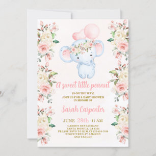 Blush Roze florale olifant Baby shower Girl Kaart