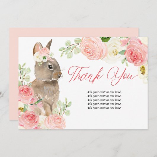 Blush roze florale pastei bedankkaart (Voorkant / Achterkant)