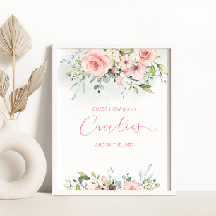 Blush roze florale schatting hoeveel snoepjes poster