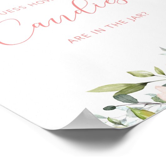 Blush roze florale schatting hoeveel snoepjes poster (Hoek)