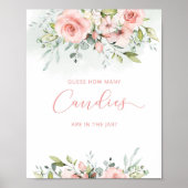 Blush roze florale schatting hoeveel snoepjes poster (Voorkant)