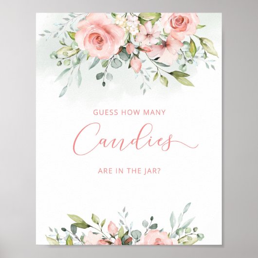 Blush roze florale schatting hoeveel snoepjes poster (Voorkant)