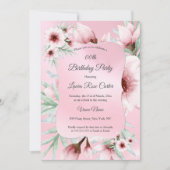  blush roze florale Silver Birthday Party Kaart (Voorkant)