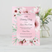  blush roze florale Silver Birthday Party Kaart (Staand voorkant)