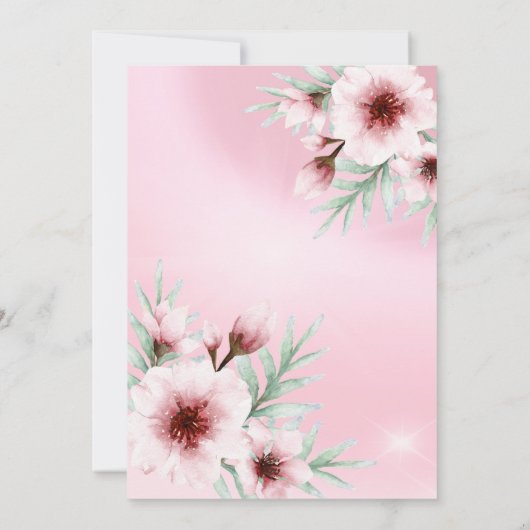 blush roze florale Silver Birthday Party Kaart (Achterkant)