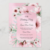 blush roze florale Silver Birthday Party Kaart (Voorkant / Achterkant)