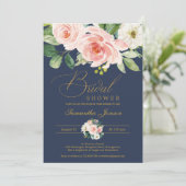 Blush roze florale vrijgezellenfeest en marineboho kaart (Staand voorkant)