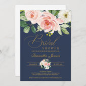 Blush roze florale vrijgezellenfeest en marineboho kaart (Voorkant / Achterkant)