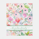 Blush roze florals familienaam script fleece deken (Voorkant)
