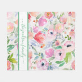 Blush roze florals familienaam script fleece deken (Voorkant (Horizontaal))